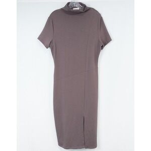 Marcella Sonnet Mock Neck Midi Dress Chic Parisian Minimalist XL Slit Anthracite